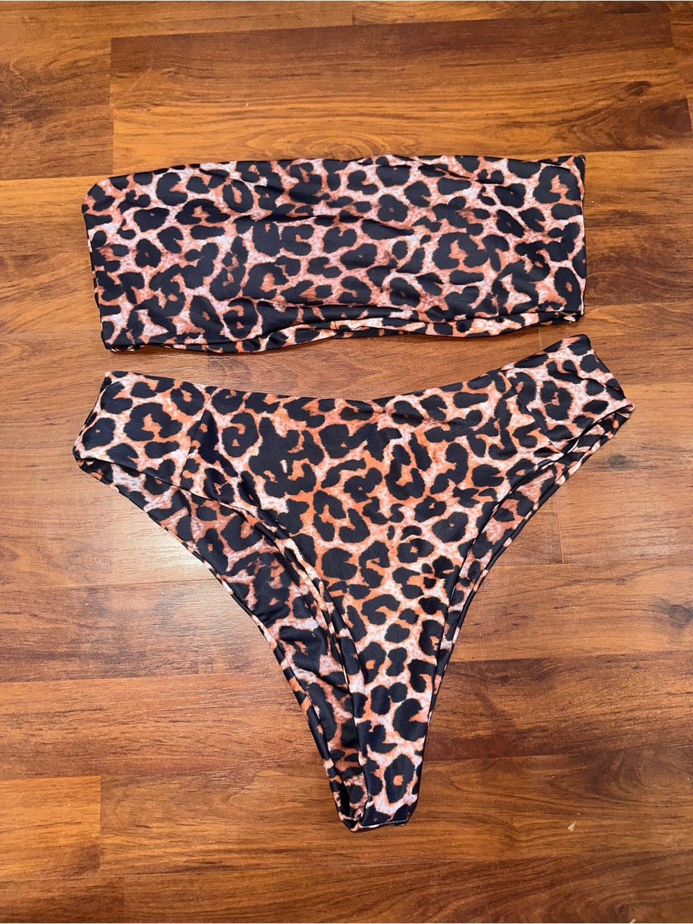 Xhilaration Leopard Print Bandeau Bikini Set - Black & Brown